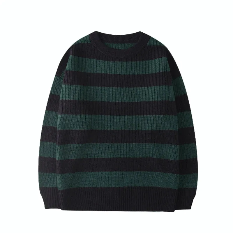 Aidase Striped Knitted Sweater Men Women Vintage Tate Langdon Loose Sweaters Harajuku Green Warm Autumn Jumper Pullover Unisex Casual