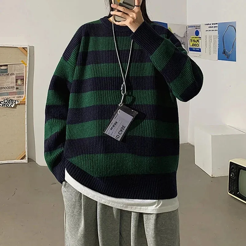 Aidase Striped Knitted Sweater Men Women Vintage Tate Langdon Loose Sweaters Harajuku Green Warm Autumn Jumper Pullover Unisex Casual