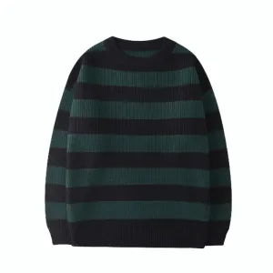 Aidase Striped Knitted Sweater Men Women Vintage Tate Langdon Loose Sweaters Harajuku Green Warm Autumn Jumper Pullover Unisex Casual