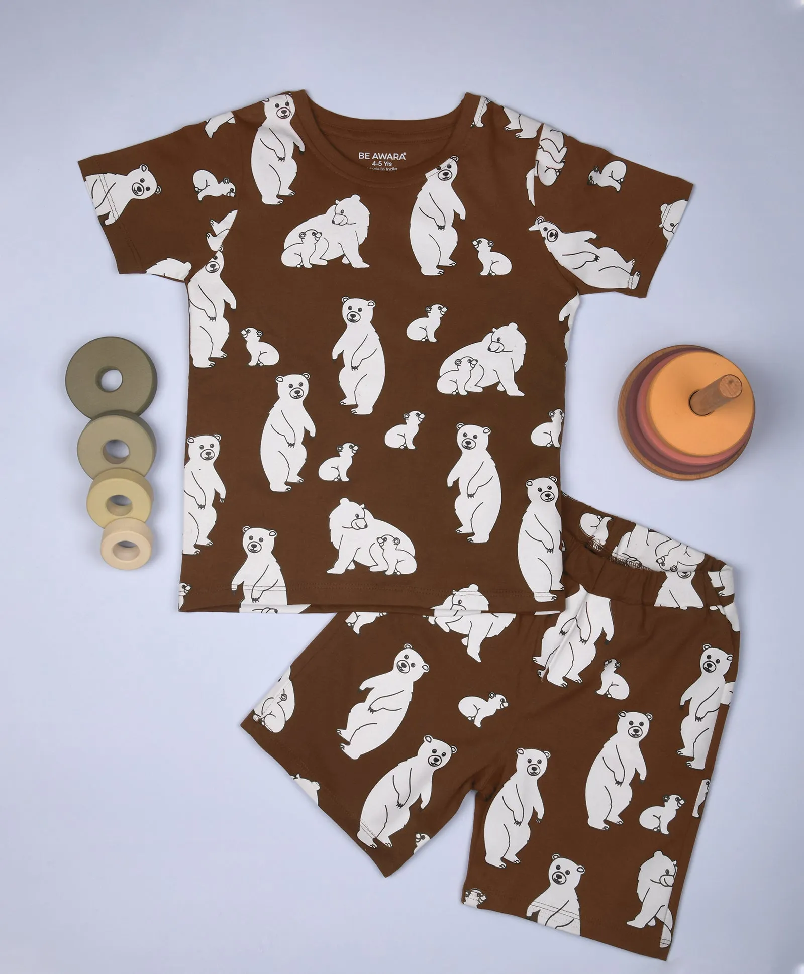 Bear Pattern Half Sleeves T-Shirt & Shorts Set