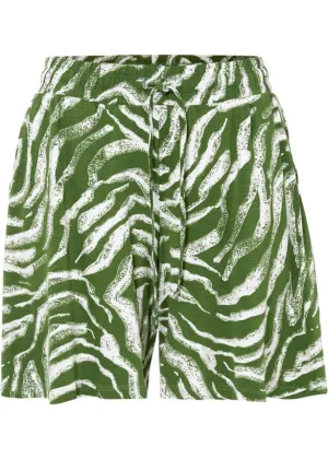 Bpc Bonprix Collection Wide Leg Shorts in Viscose Jersey with Comfortable High Waist Belt ,  green