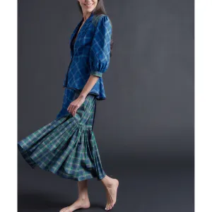 Brigitte Ruffle Skirt in Italian Cotton Blue Green Plaid