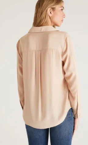 Camille Cupro Long Sleeve Top | Champagne