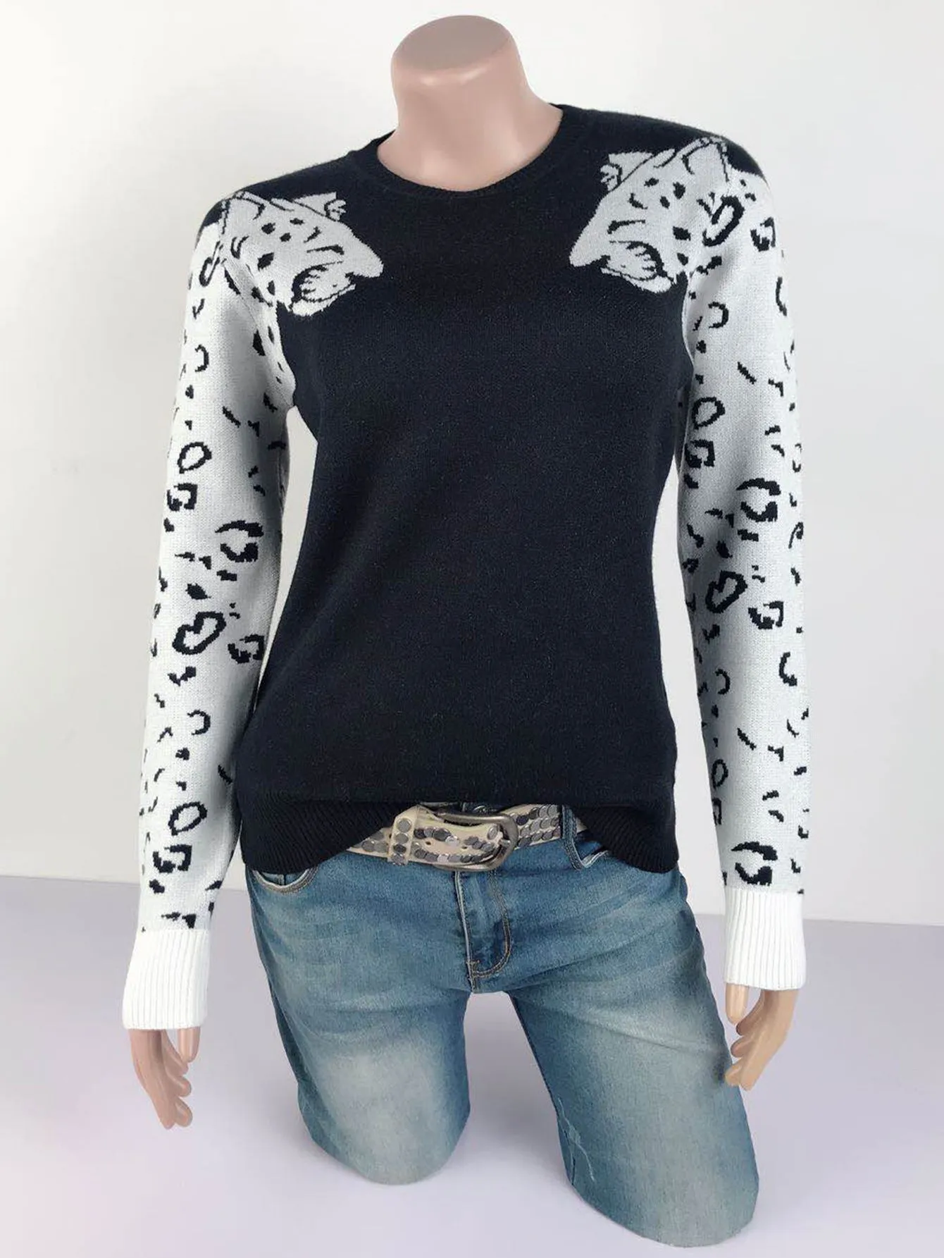 Casual Color-Blocking Print Tops Loose Long Sleeve Wholesale Sweater