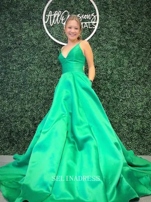 Chic A-line Spaghetti Straps Elegant Long Prom Dress Cheap Green Evening Dress #LOP215