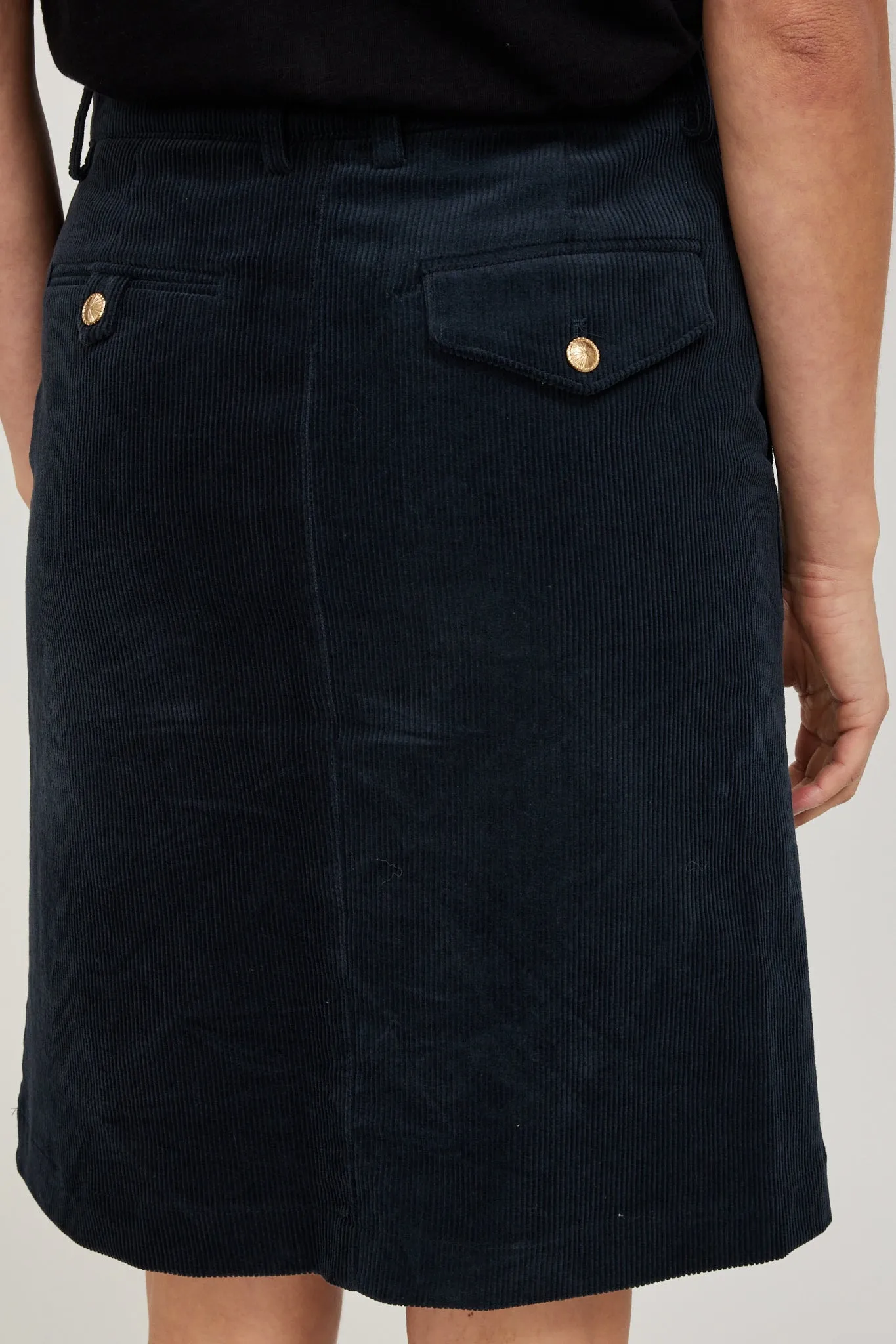 Corduroy A-Line Button Point Skirt Navy