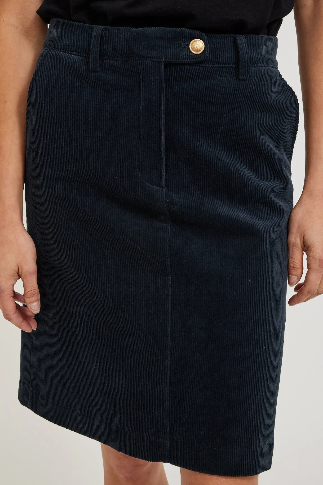 Corduroy A-Line Button Point Skirt Navy