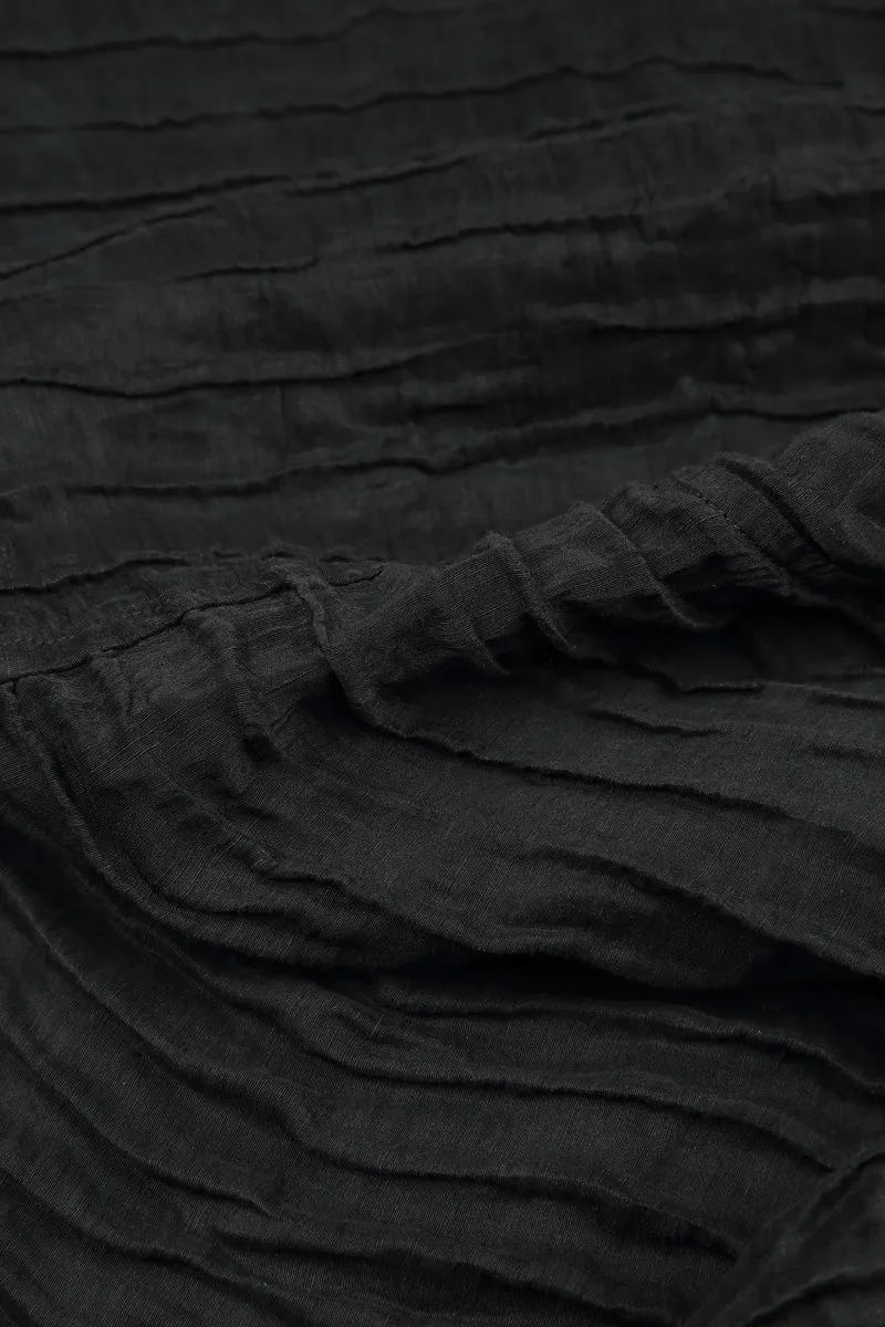 Crinkled Black Silk Linen Skirt