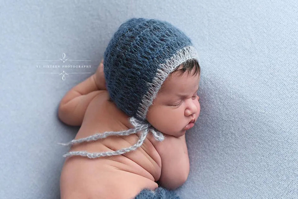 Denim and Baby Blue Two Toned Mohair Newborn Pants and Hat Set