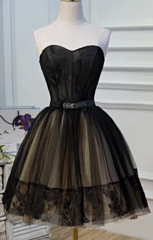 Elegant Black Strapless Lace Up Ball Gown Tulle Homecoming Dresses