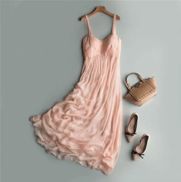 Elegant Pink Beach Dress 100% Silk