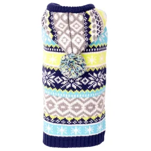 Fairisle Hooded Dog Sweater Blue