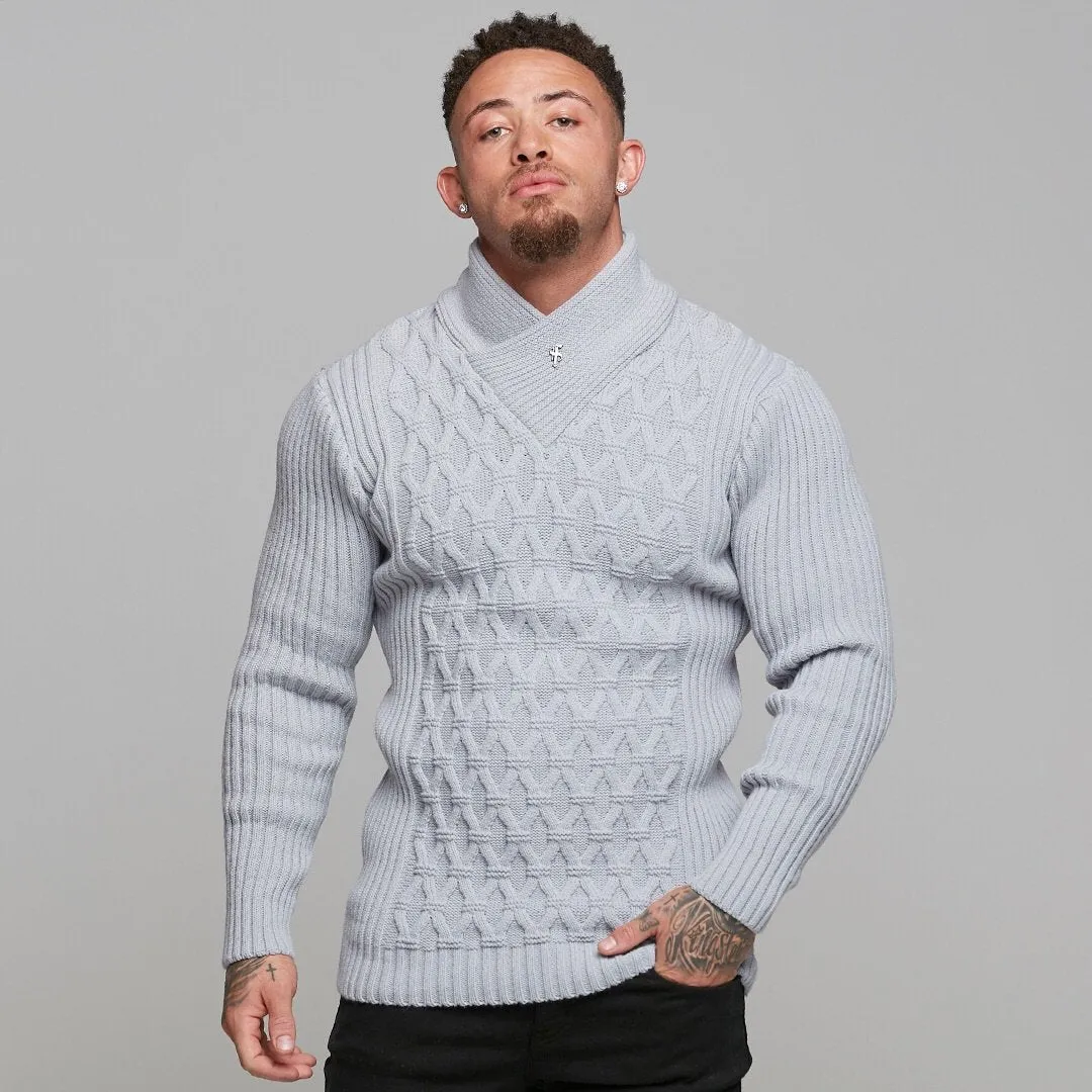 Father Sons Chunky Cable Knit Light Grey Jumper - FSJ009