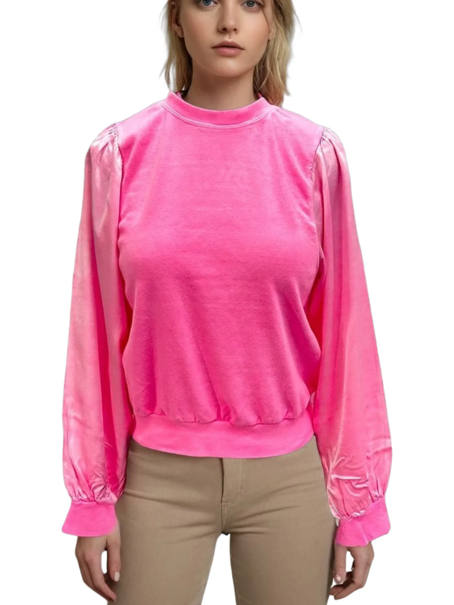 Hard Tail Satin Sleeve Banded Top (Style SAT-46)