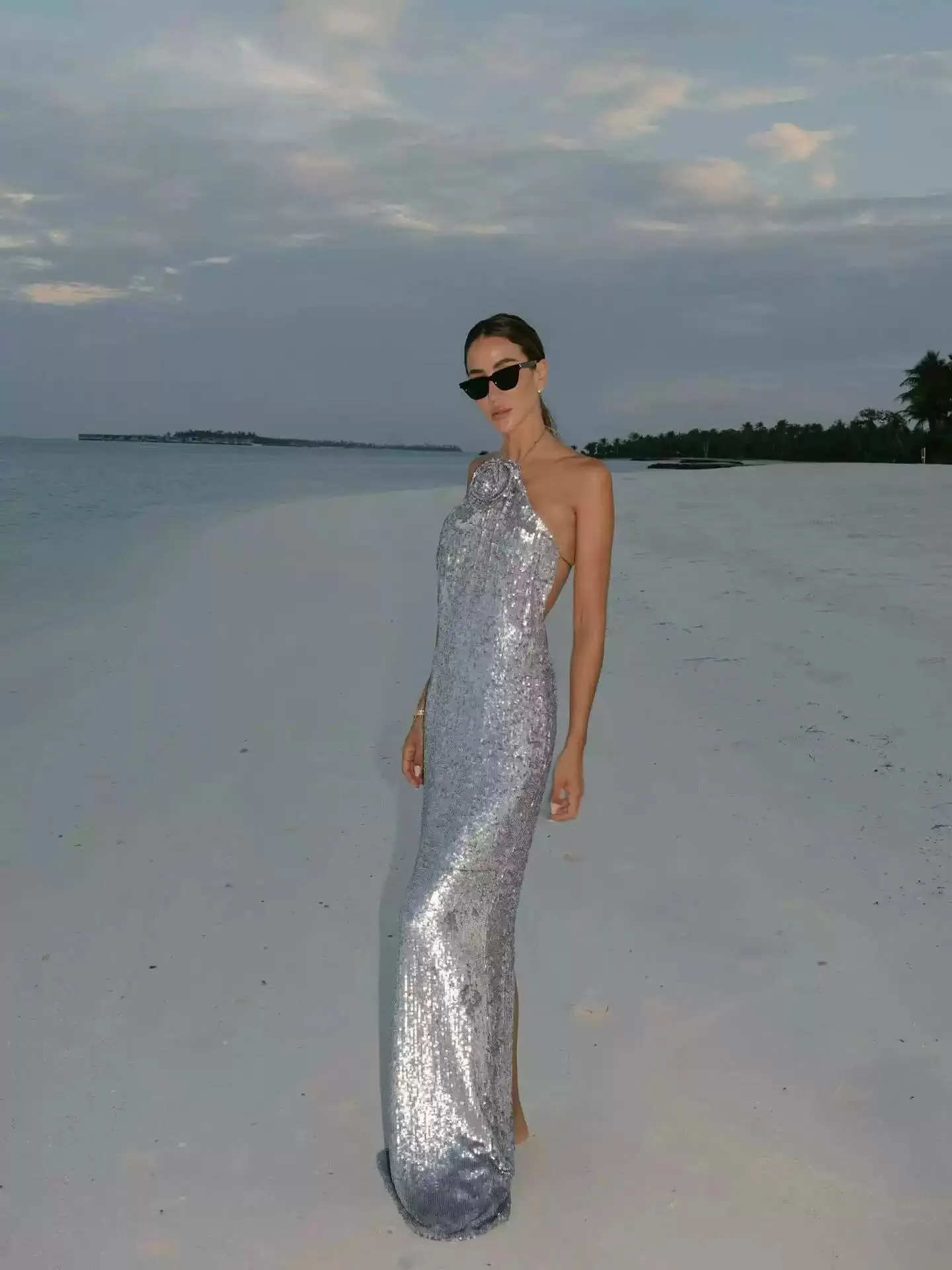 Jaliya Silver Sequin Gown