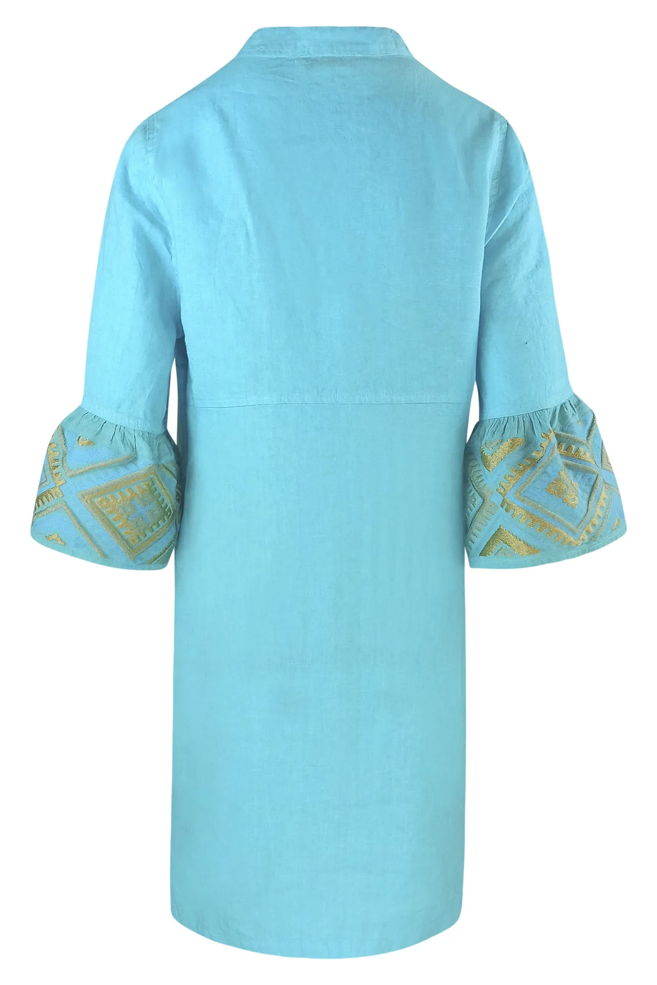 Linen Mini Dress with Embroidered Panels