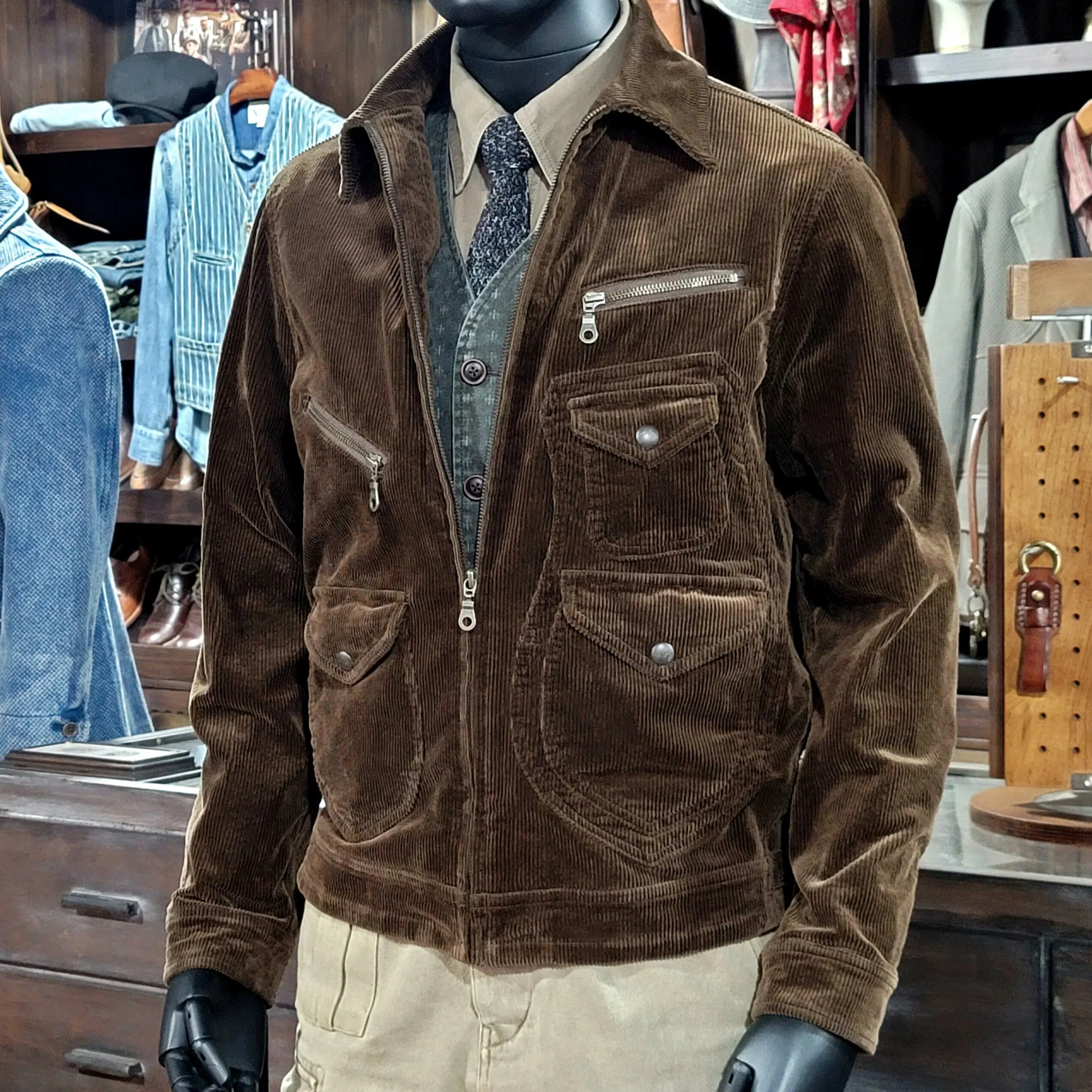 Men's Corduroy Jacket with Multi-pockets - Short Regular Fit Safari Style