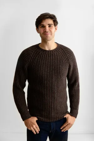 Mens Geelong Superfine Lambswool Fisherman’s Rib Jumper - Brown