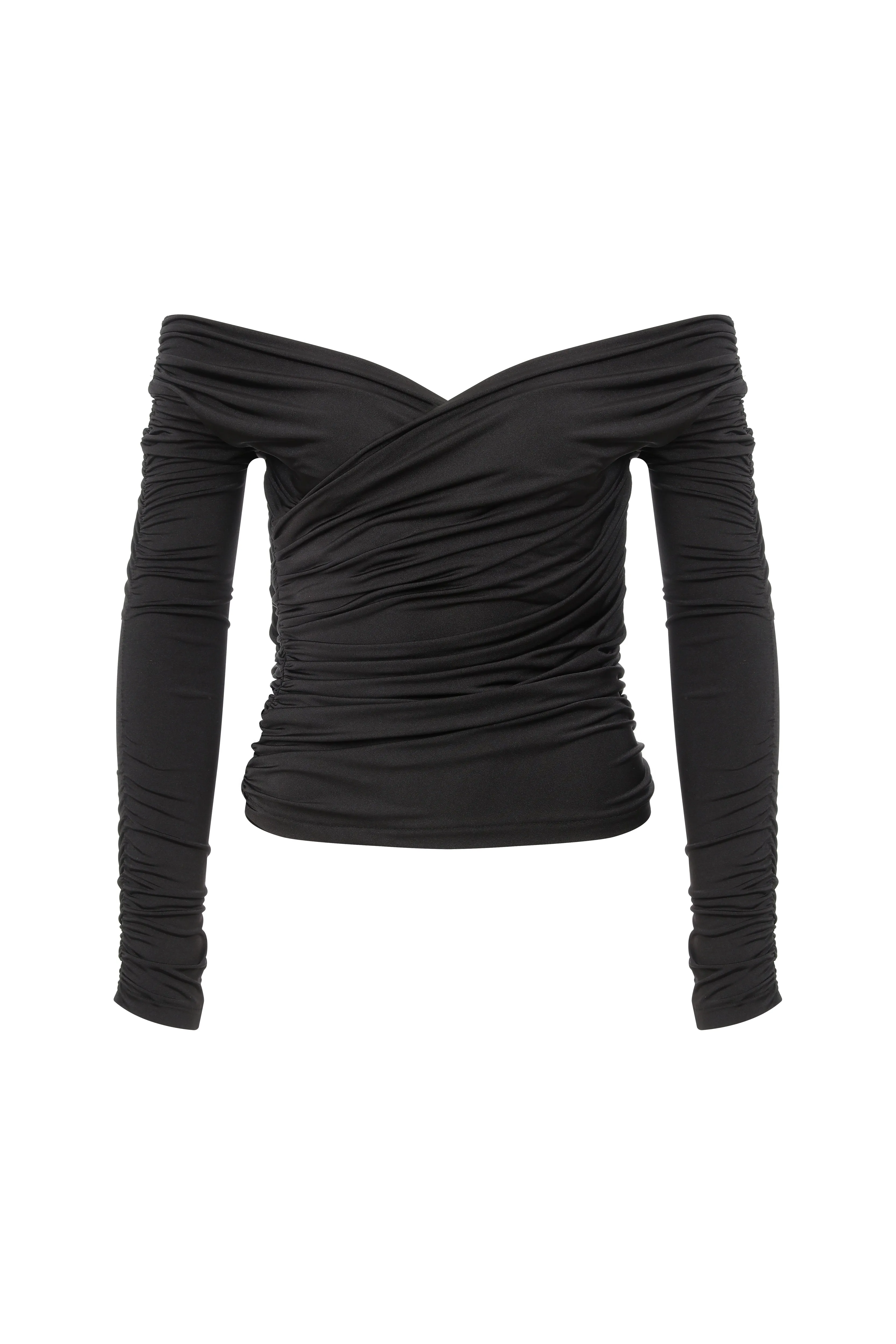 Monique Draped Jersey Blouse in Noire