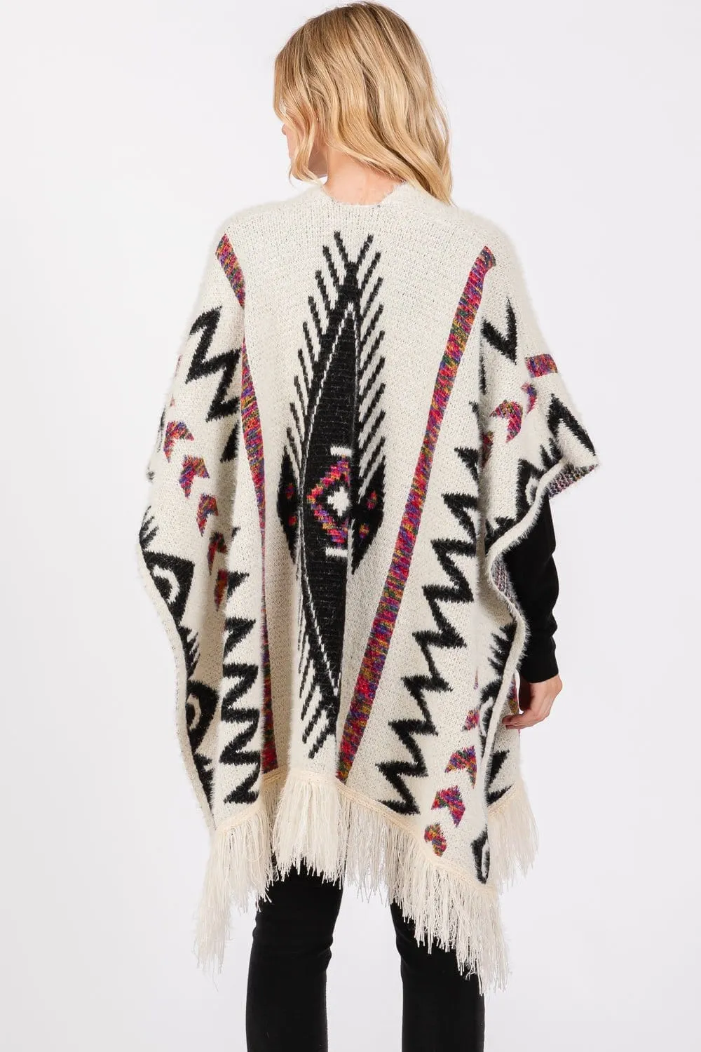 MS0410 Aztec Pattern Tassel Knit Ruana