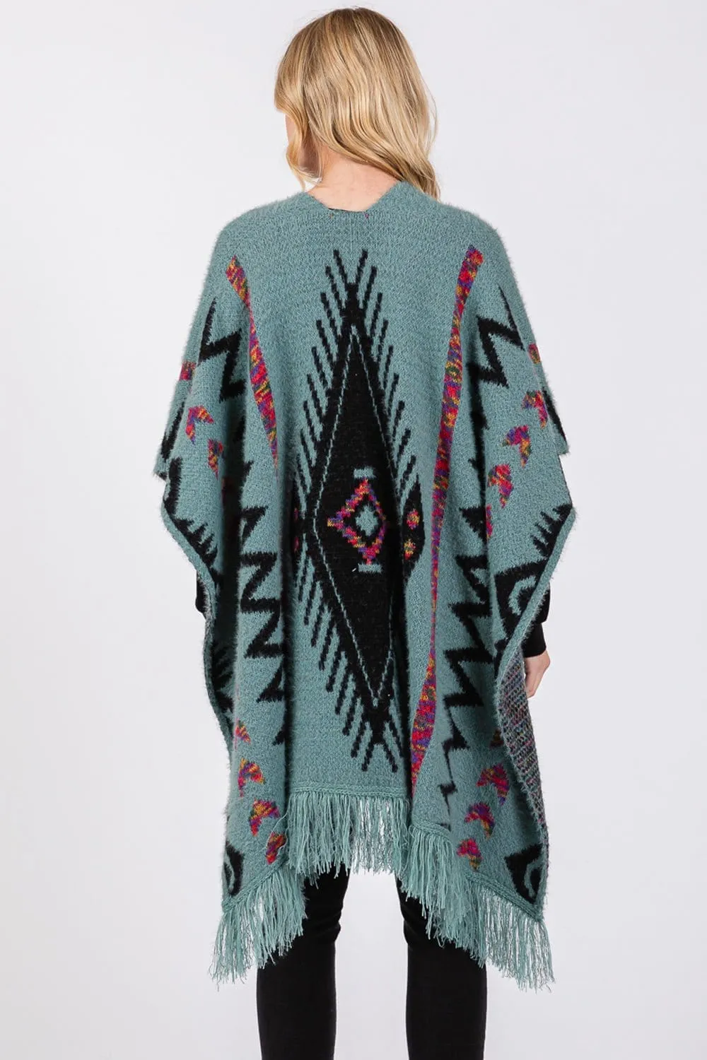 MS0410 Aztec Pattern Tassel Knit Ruana