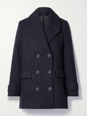 Navy double-breasted wool-blend felt coat