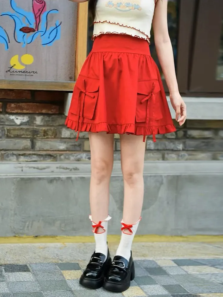 Ruby Ribbon High Waist Umbrella Skirt