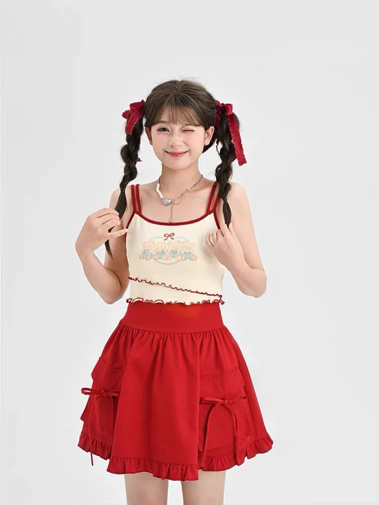 Ruby Ribbon High Waist Umbrella Skirt