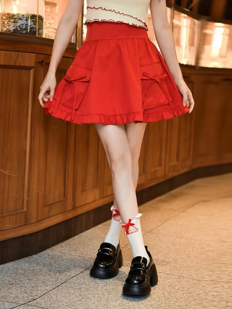 Ruby Ribbon High Waist Umbrella Skirt