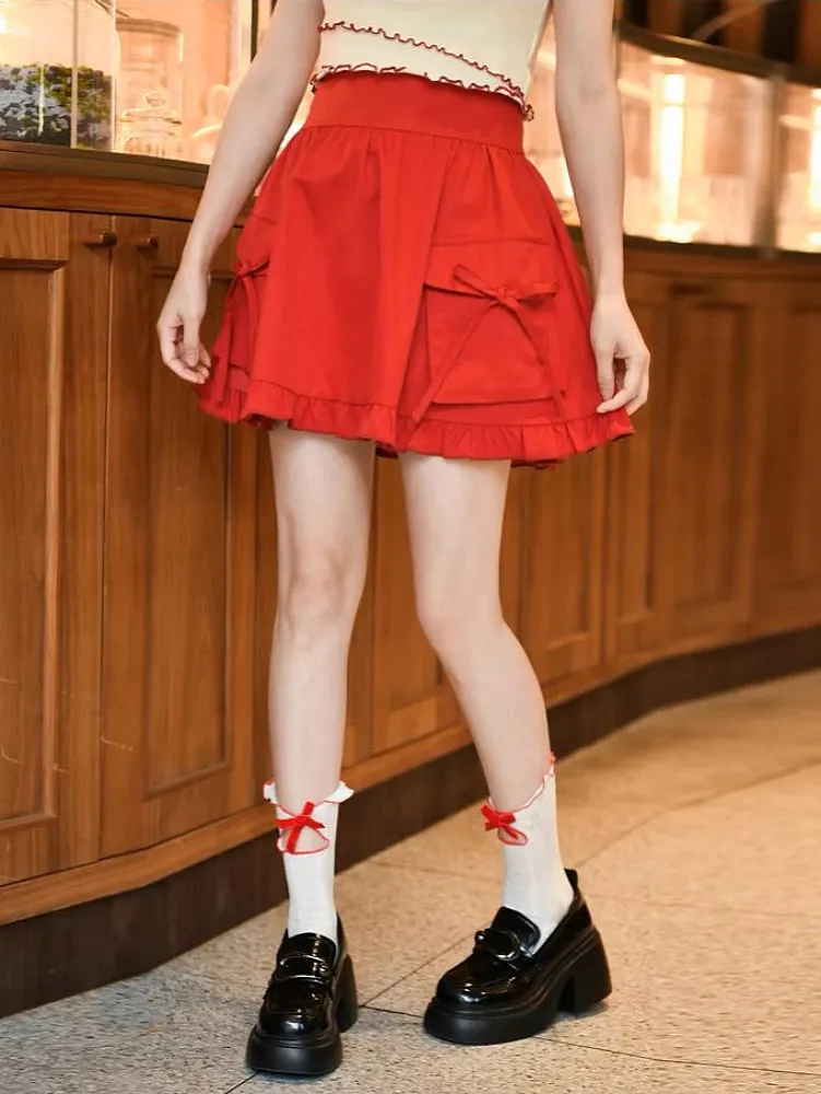 Ruby Ribbon High Waist Umbrella Skirt