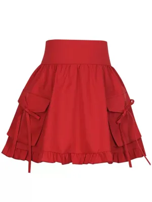 Ruby Ribbon High Waist Umbrella Skirt