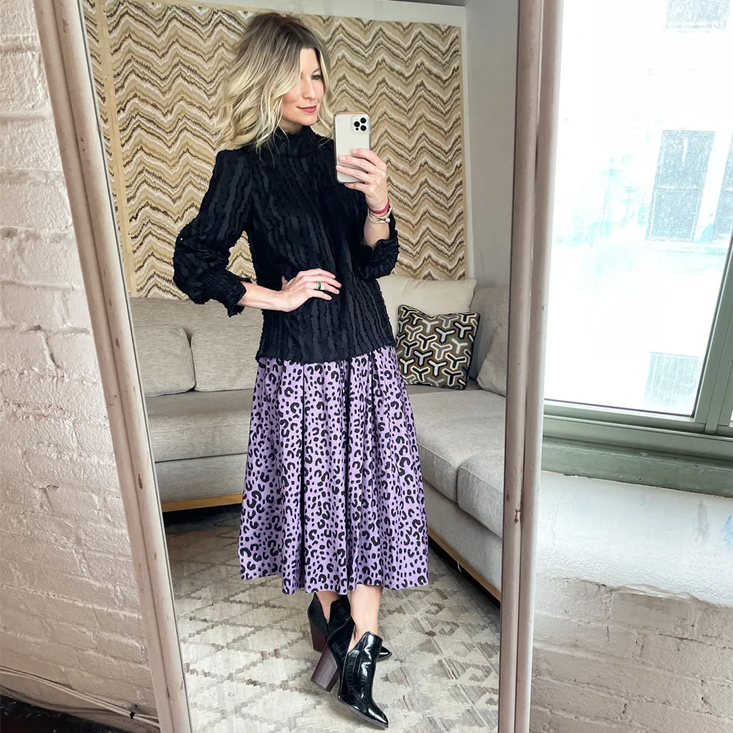 SAMPLE - Smocked Waist MIDI Skirt - Purple Cheetah