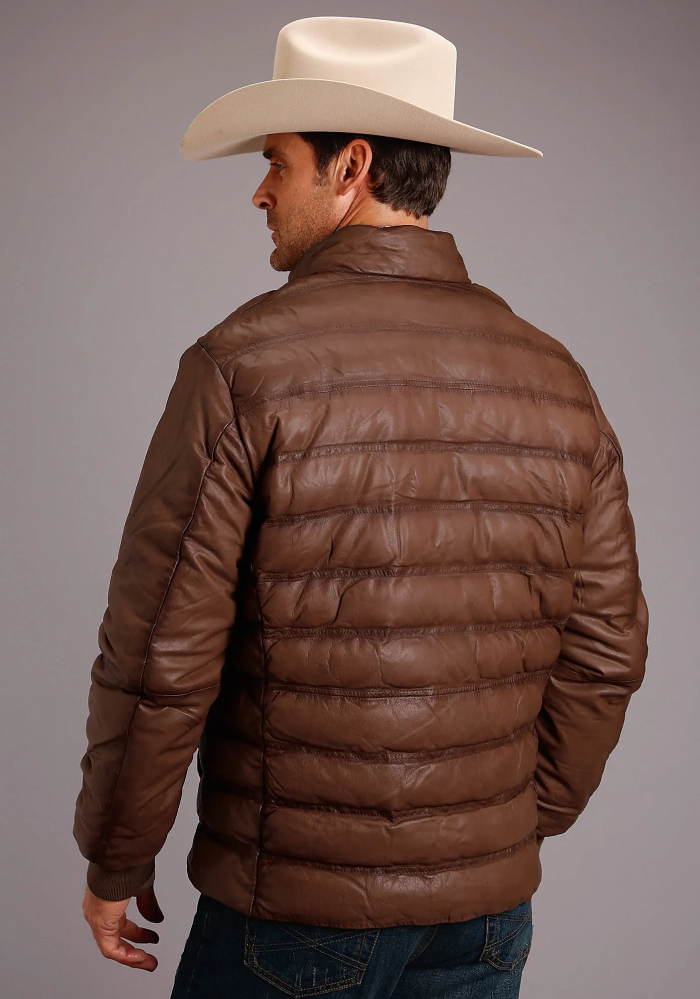 Stetson Mens Brown Leather Puffy Body Jacket