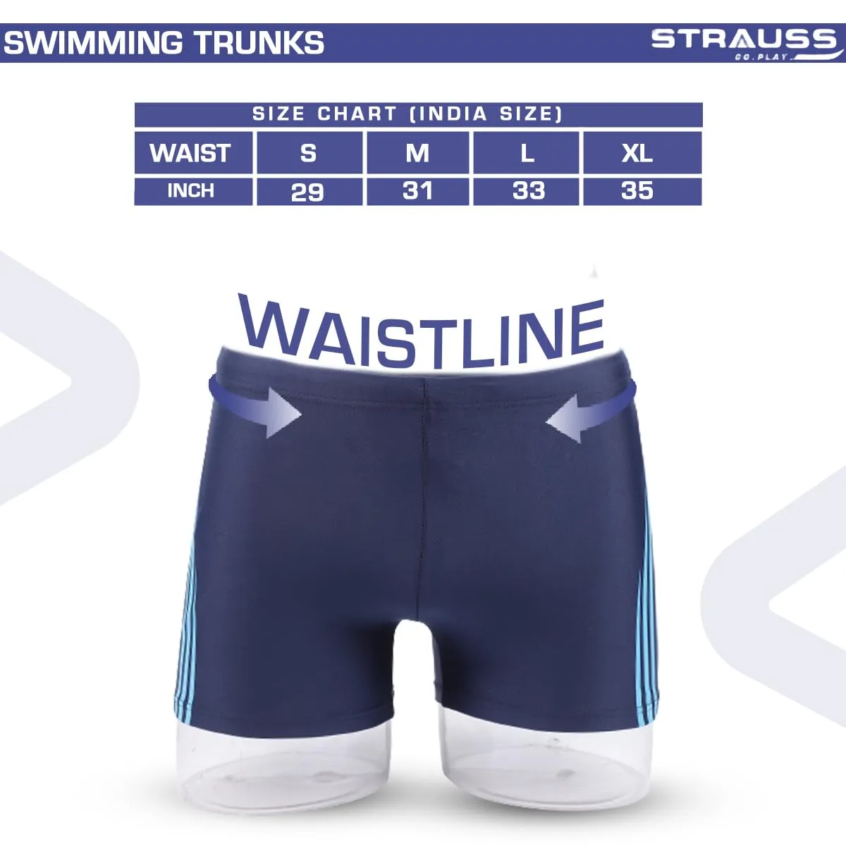 STRAUSS Swimming Shorts | Swimming Trunks for Men | Can Be Used for Gym, Running, Cycling, Swimming, Basketball, Cricket, Yoga, Football, Tennis, Badminton & More | Size: S, (Blue Lines)