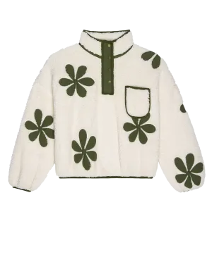 The Patch Pocket Countryside Pullover with Daisy Applique. -- Cream with Army