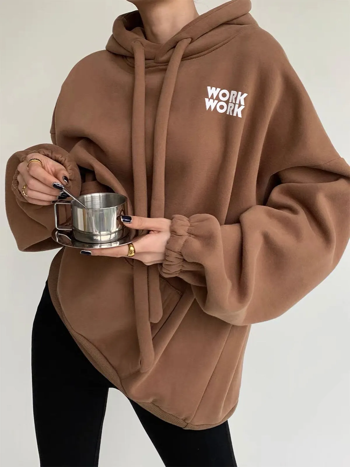 Thick and Warm Hoodie with Letter Logo - Brown