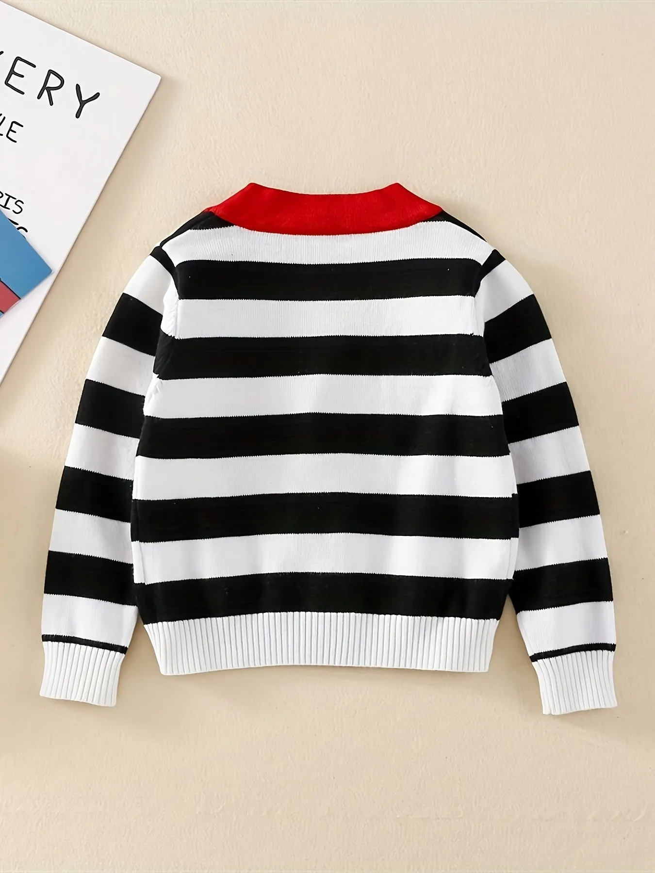 Toddler Girls Cotton 80% Knit Cardigan Sweater, Casual Striped Outerwear With Button Closure, Green & Red, V-Neck Jacket