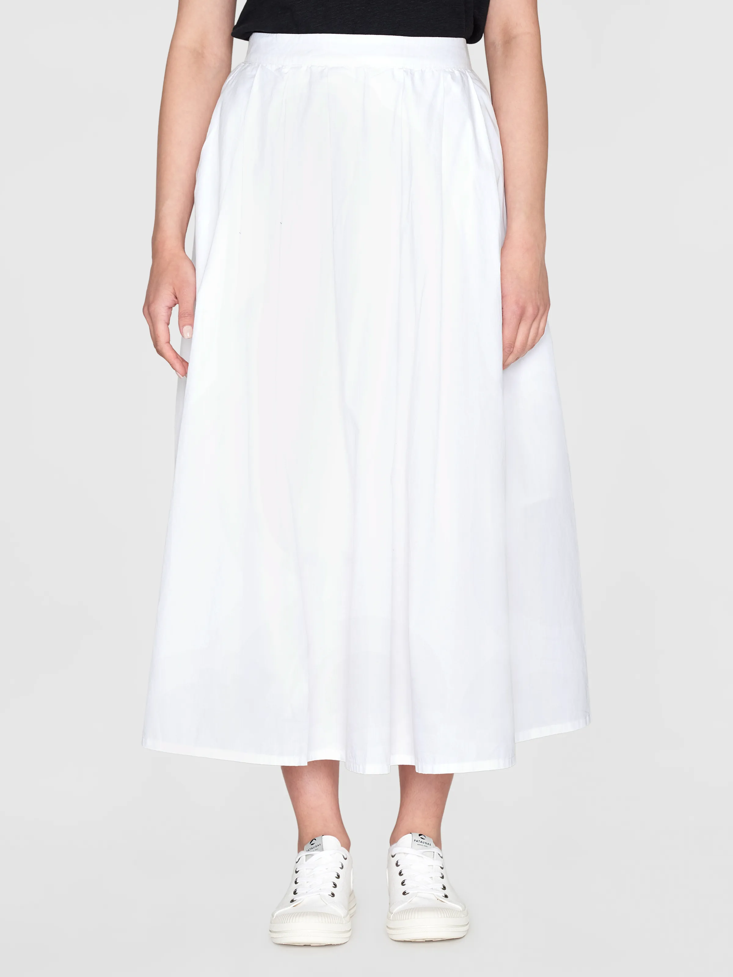 White Poplin PLeated Mid-length Skirt KNowledge Cotton Apparel