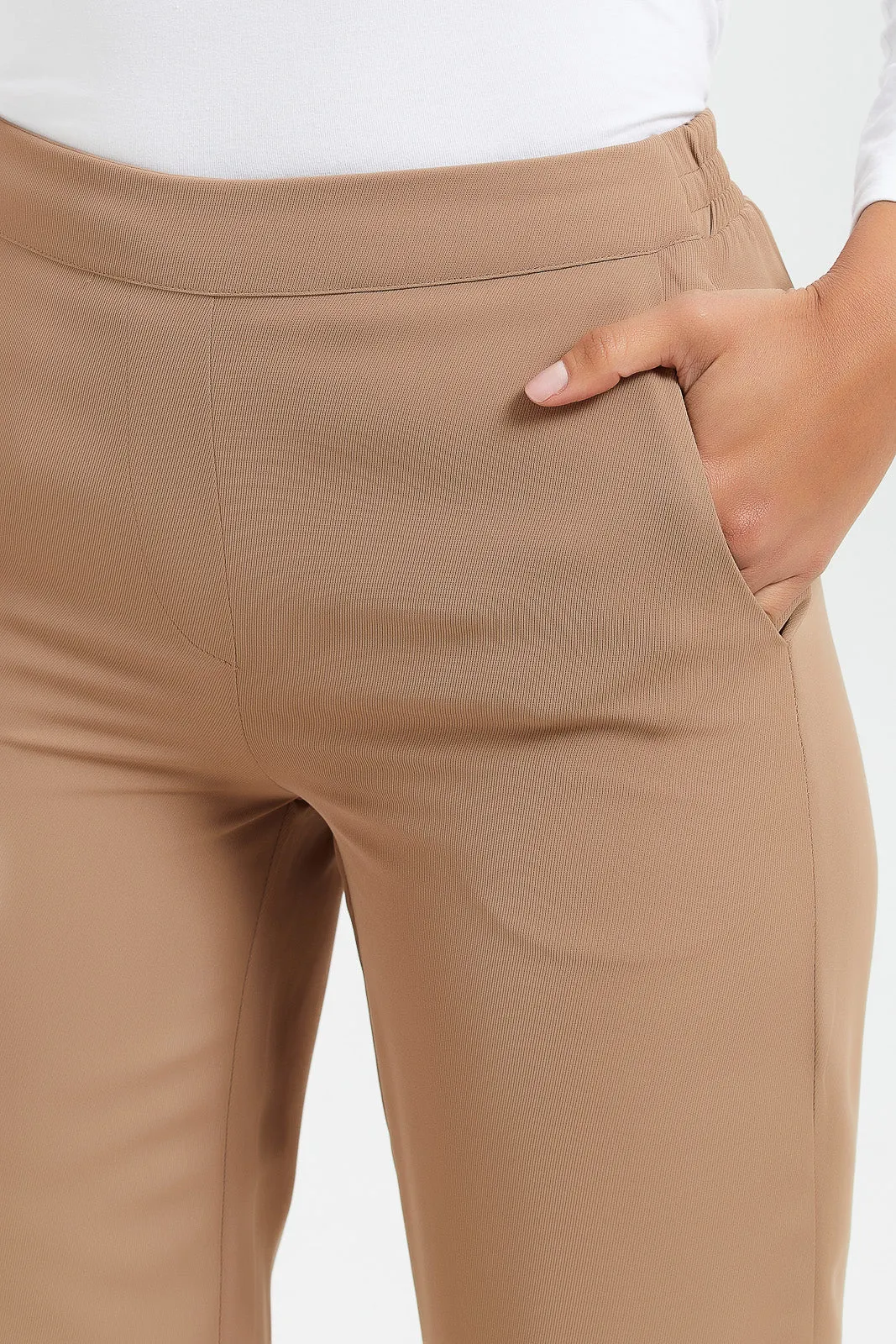 Women Beige High Waist Straight Pants