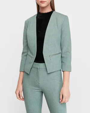 Zip Pocket Cutaway Blazer in Dark Green